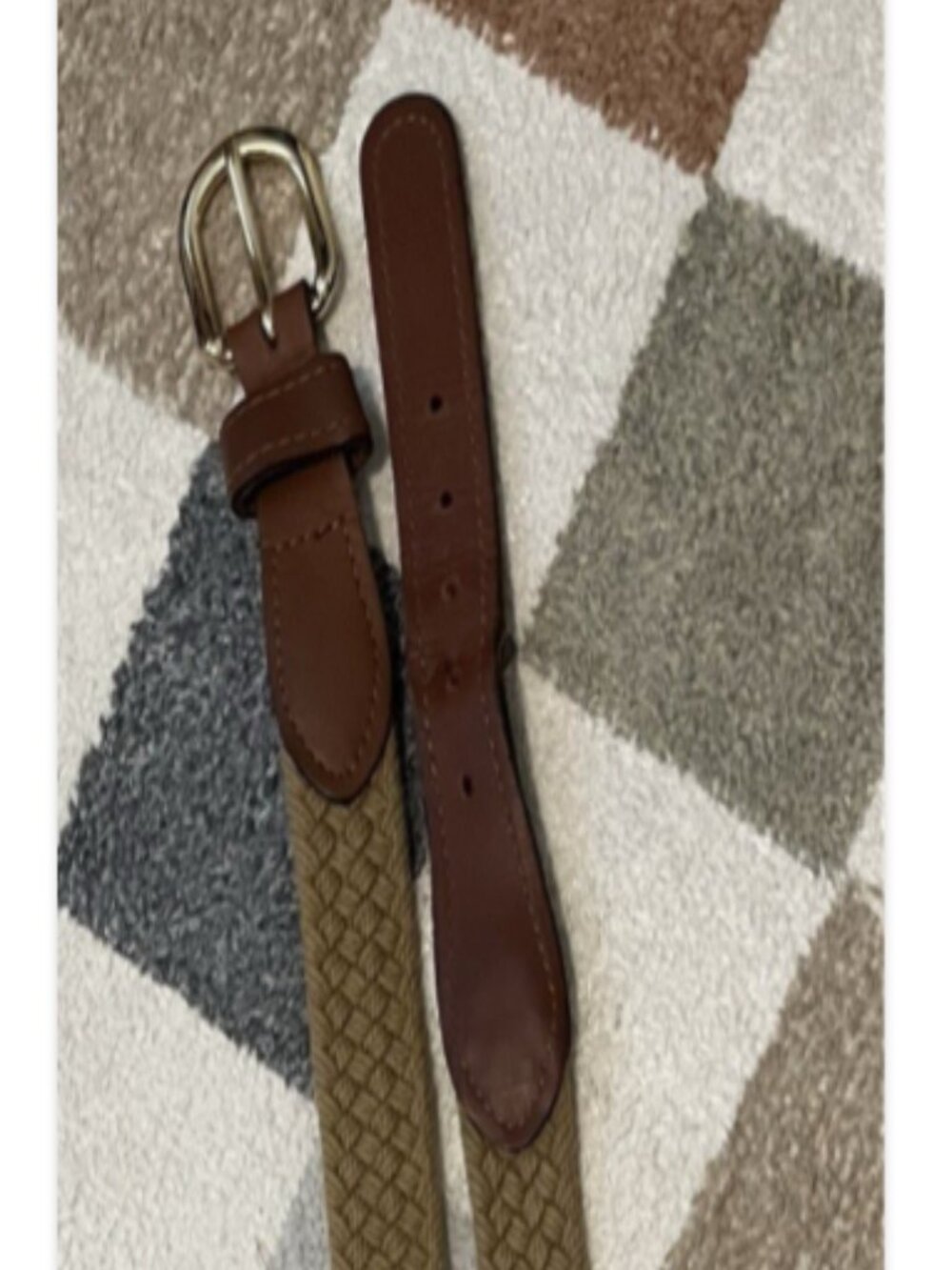 J Bailey Braided Stretch Belt Tan Leather Trim Brass Buckle Size 40 USA